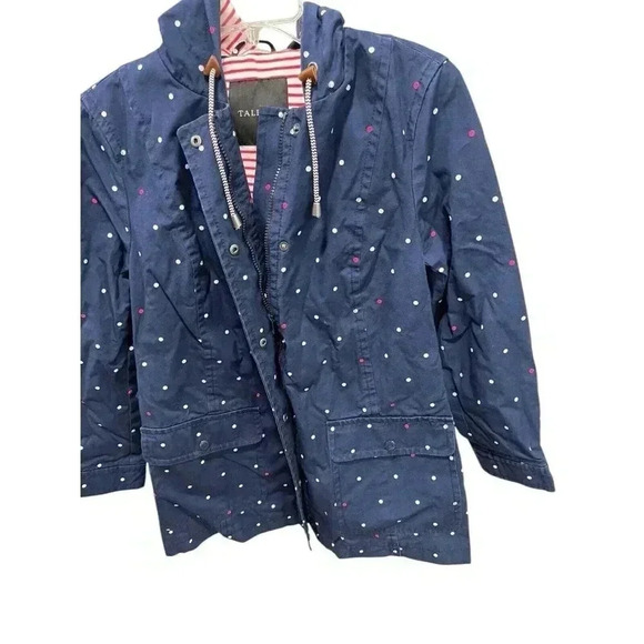 Talbots Women's Small Navy with Red/White Polka Dots Hooded Jacket with Pockets - Picture 4 of 5